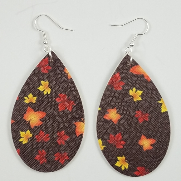 Jewelry - Handmade Faux Leather Fall Leaf Earrings